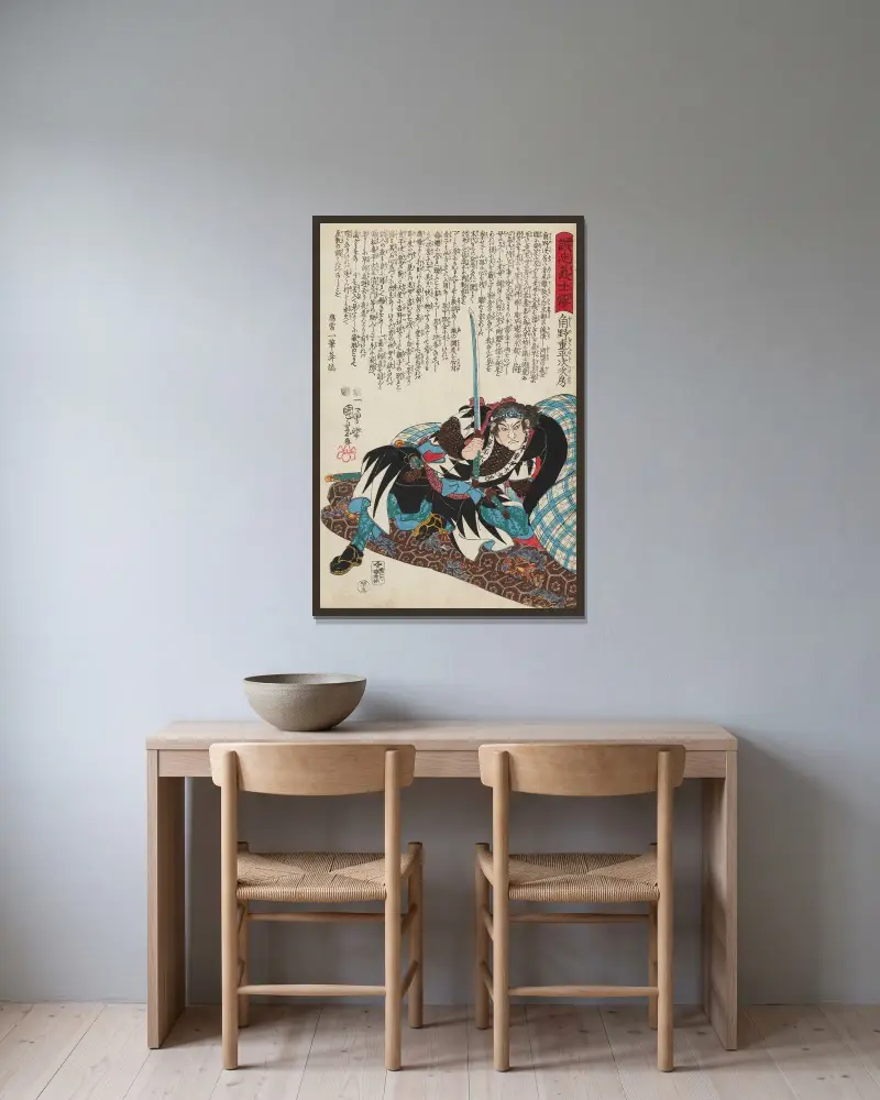 Berättelsen om de lojala vasallerna, plansch 27 av Utagawa Kuniyoshi inramad på en vägg