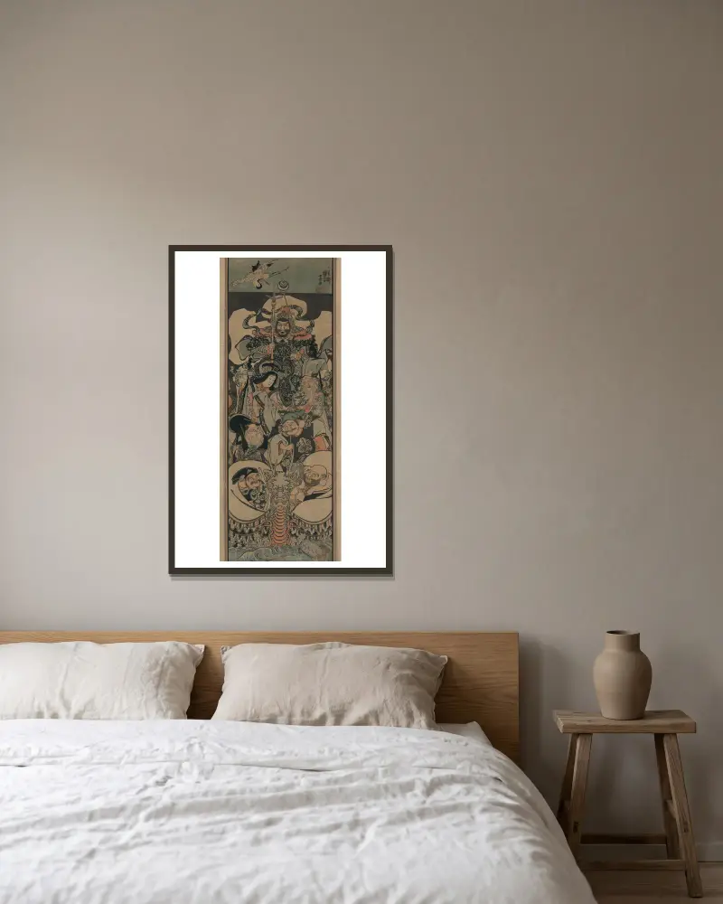 Shichifukujin Takarabune von Utagawa Kuniyoshi gerahmt an einer Wand