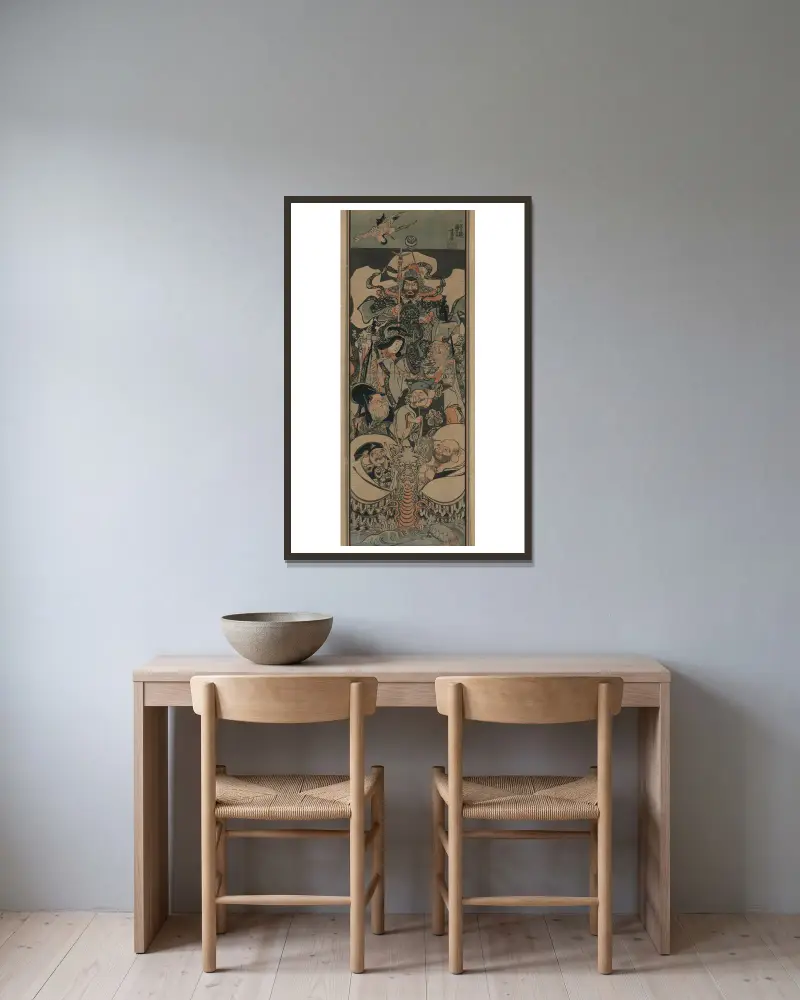 Shichifukujin Takarabune von Utagawa Kuniyoshi gerahmt an einer Wand