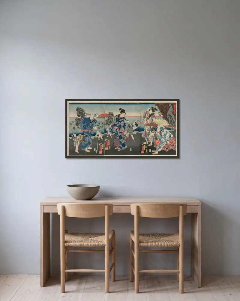 Soluppgång över Futamibukten av Utagawa Kuniyoshi inramad på en vägg