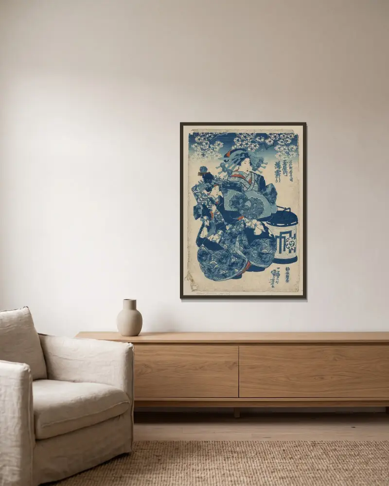 Tamaya uchi Usugumo, Utagawa Kuniyoshi v rámu na stěně