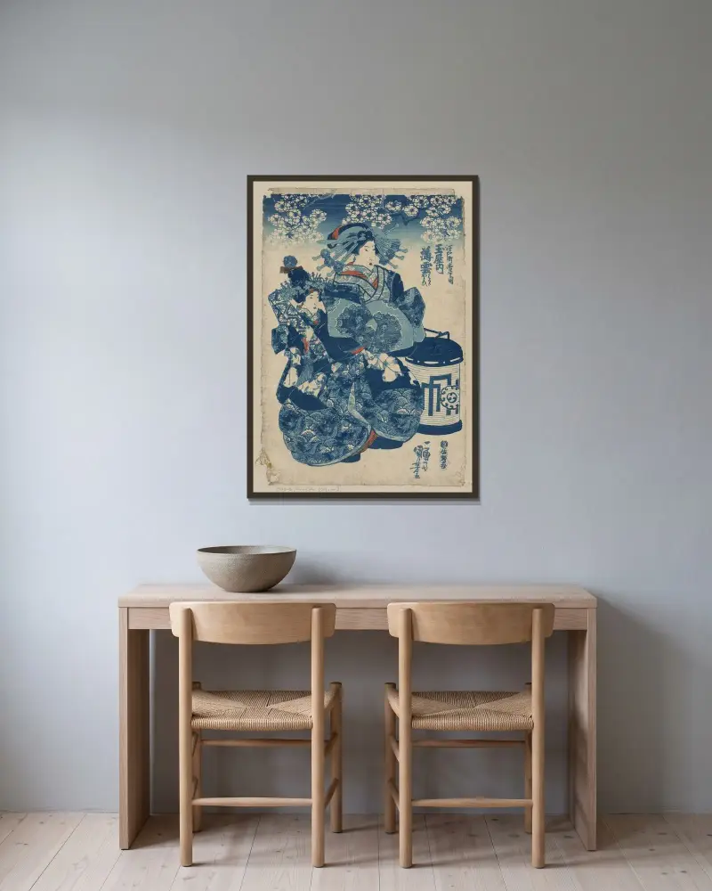 Tamaya uchi Usugumo, Utagawa Kuniyoshi v rámu na stěně