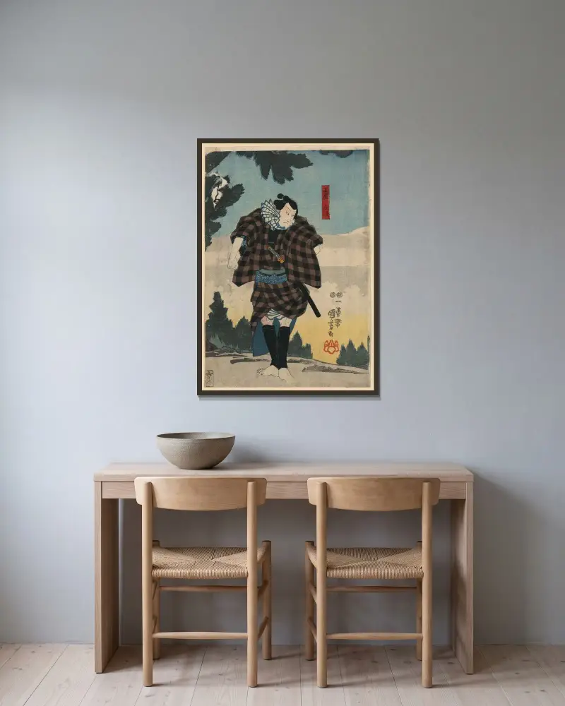 Tamaya yoji, Utagawa Kuniyoshi v rámu na stěně