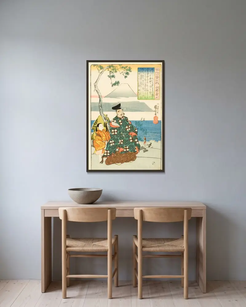 Poeten Yamabe no Akahito av Utagawa Kuniyoshi inramad på en vägg