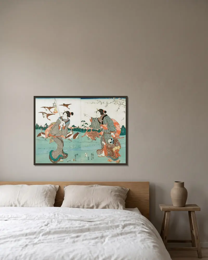 Vy över Yanagishima på våren av Utagawa Kuniyoshi inramad på en vägg