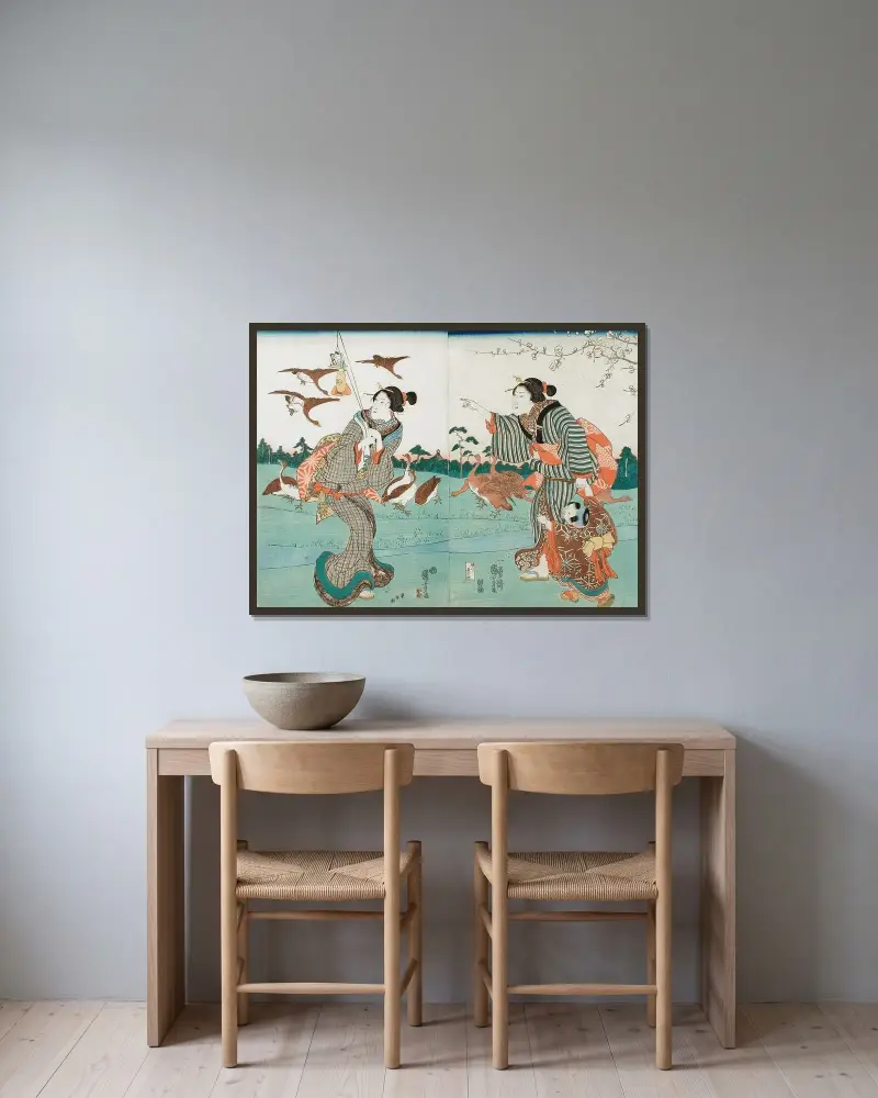 Vy över Yanagishima på våren av Utagawa Kuniyoshi inramad på en vägg