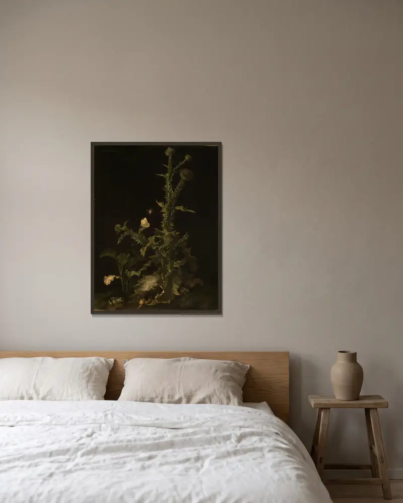 Distel mit verschiedenen Tieren av Willem van Aelst inramad på en vägg