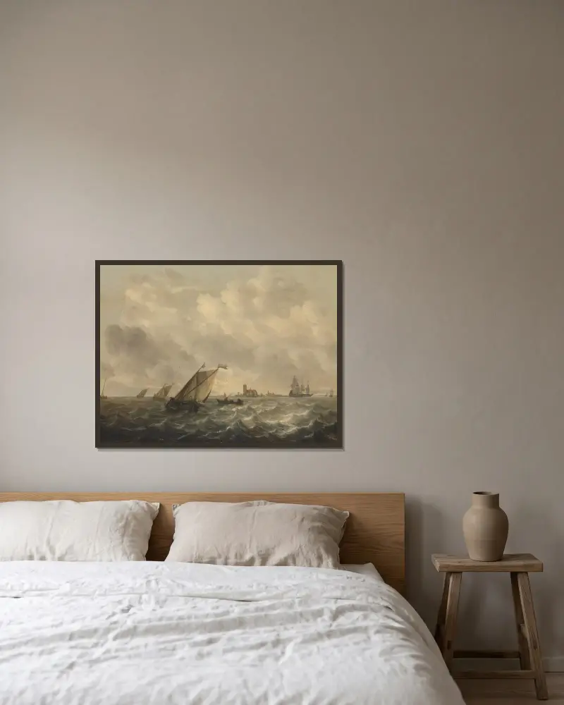 River View av Abraham van Beyeren inramad på en vägg