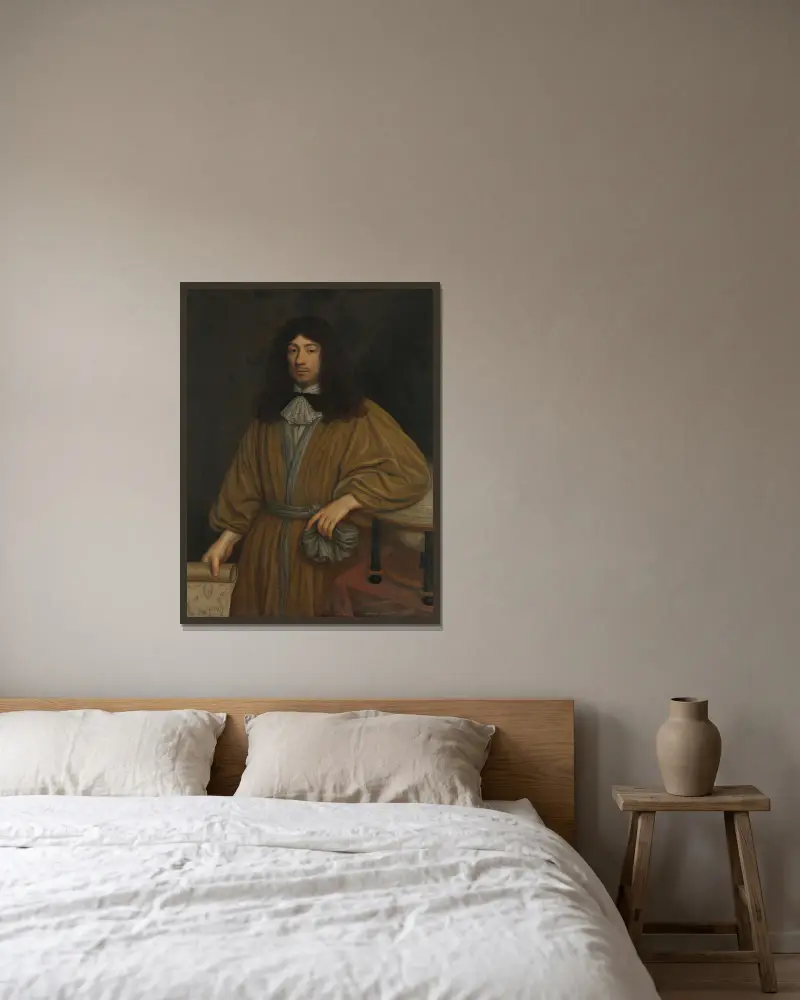 Johan Boudaen Courten (1635–1716), Herr von St. Laurens, Schellach und Popkensburg. Ratsherr von Middelburg und Direktor der Ostindischen Kompanie von Cornelis Jonson van Ceulen gerahmt an einer Wand