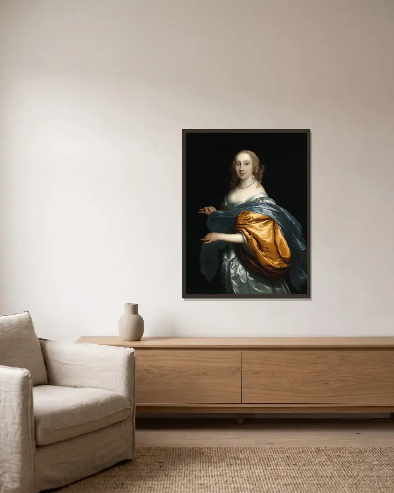 Madame Tulp av Cornelis Jonson van Ceulen inramad på en vägg