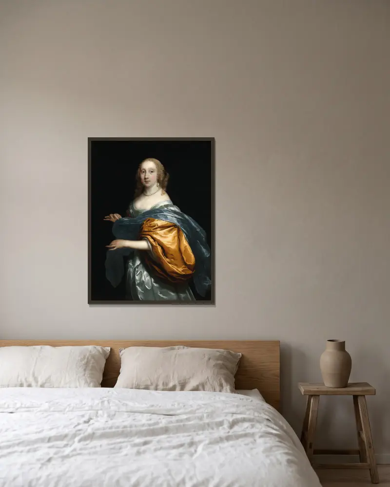 Madame Tulp av Cornelis Jonson van Ceulen inramad på en vägg