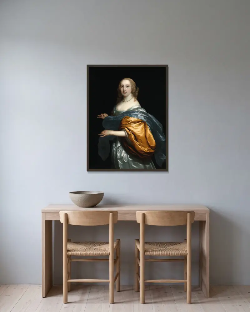 Madame Tulp av Cornelis Jonson van Ceulen inramad på en vägg