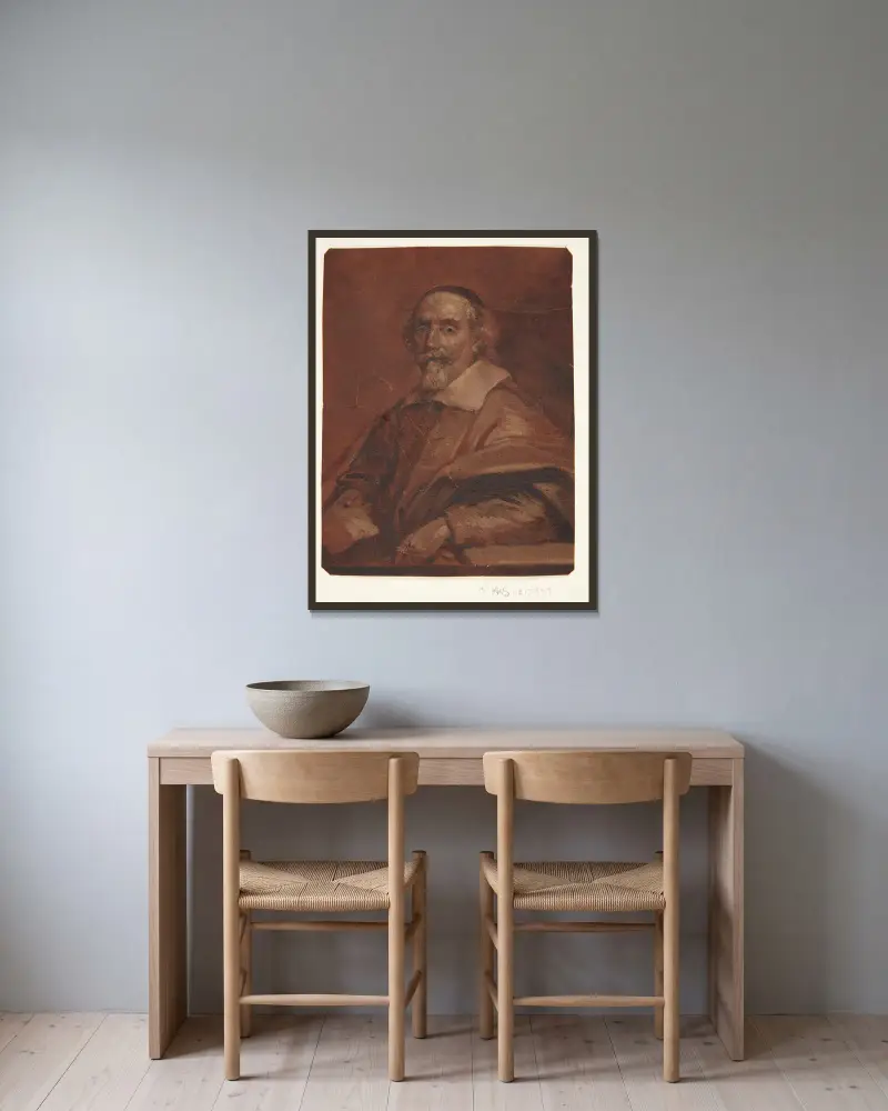 Portræt af maleren Adriaen van Nieulandt av Cornelis Jonson van Ceulen inramad på en vägg
