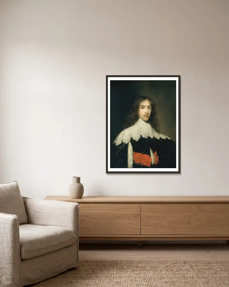 Porträtt av en gentleman av Cornelis Jonson van Ceulen inramad på en vägg