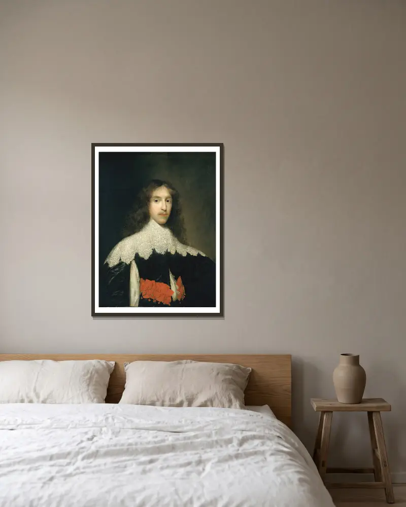 Porträtt av en gentleman av Cornelis Jonson van Ceulen inramad på en vägg