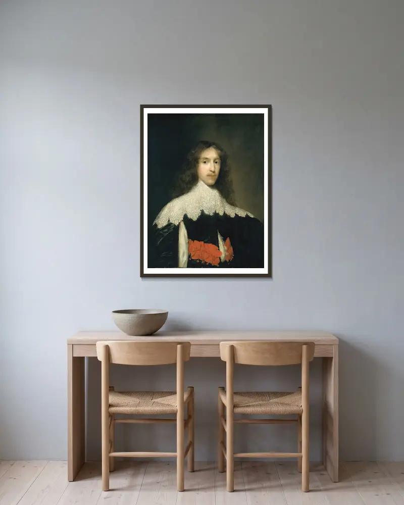 Porträtt av en gentleman av Cornelis Jonson van Ceulen inramad på en vägg