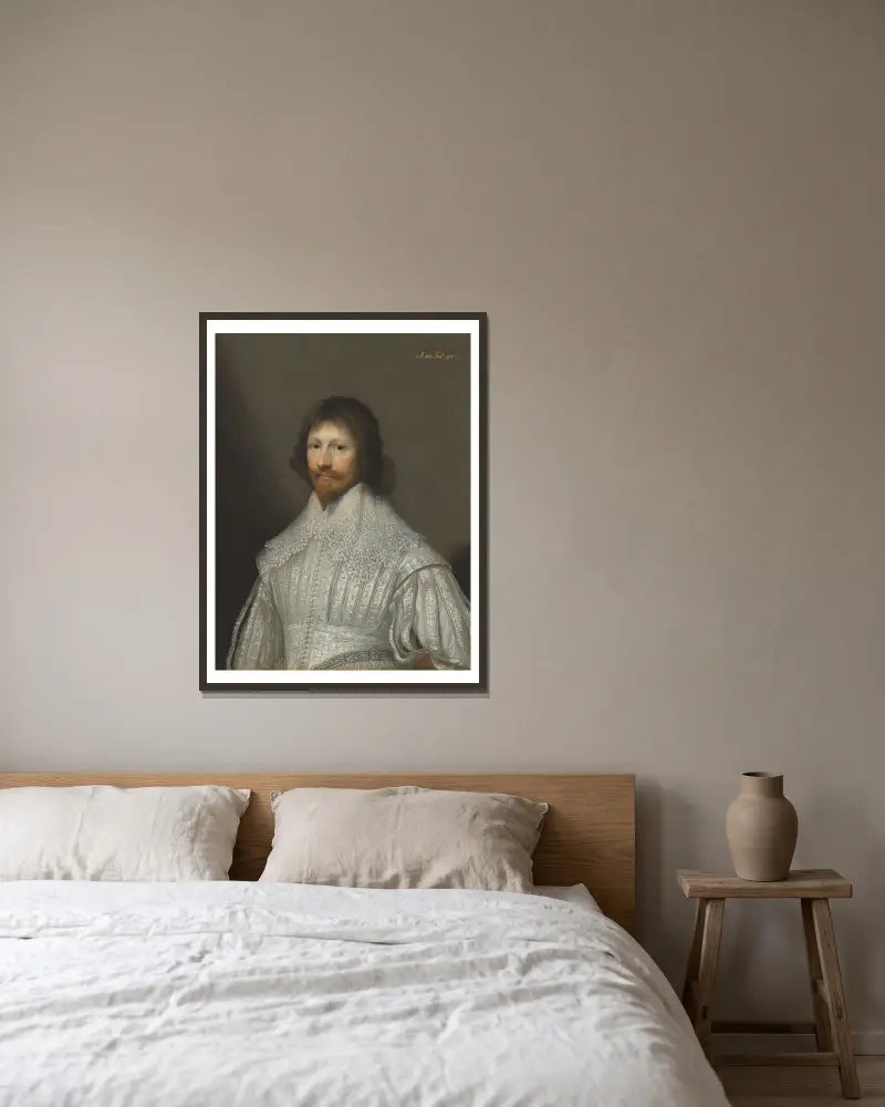 Porträt eines Herrn, traditionell als John Digby, 1. Earl of Bristol identifiziert von Cornelis Jonson van Ceulen gerahmt an einer Wand