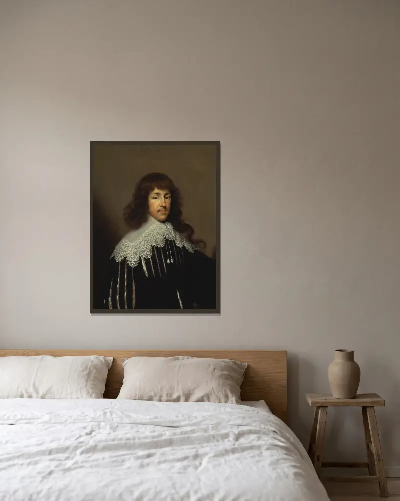 Bildnis eines Mannes, vermutlich Sir Francis Godolphin von Cornelis Jonson van Ceulen gerahmt an einer Wand