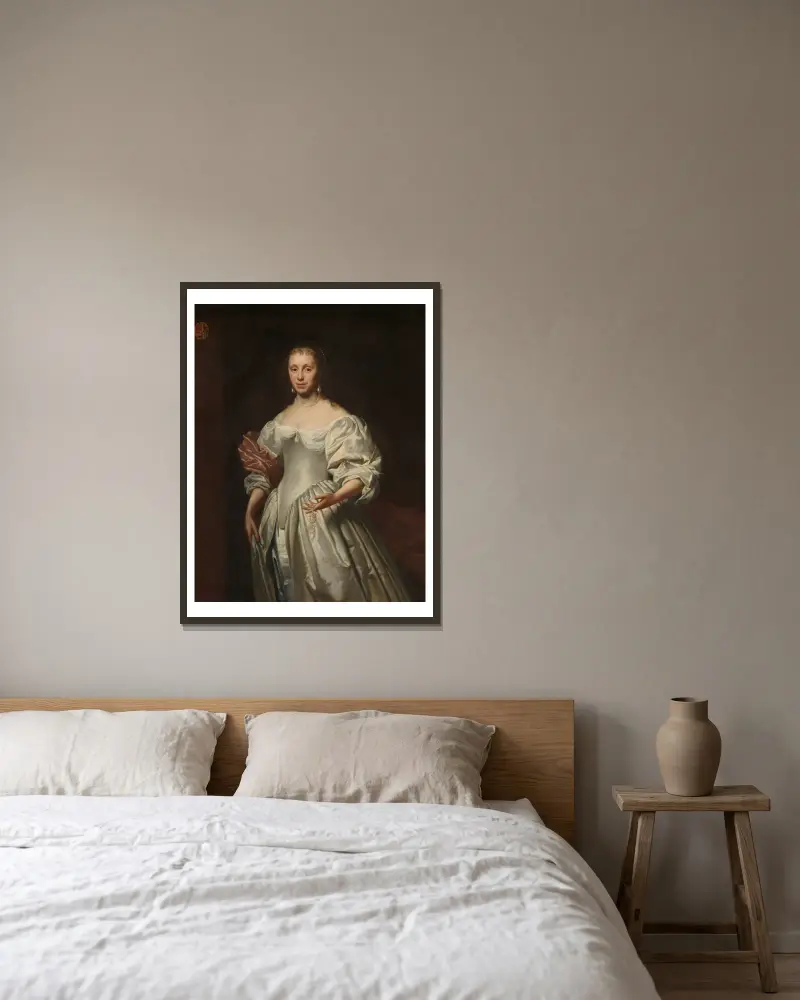 Porträtt av Cornelia Craen van Haeften av Cornelis Jonson van Ceulen inramad på en vägg