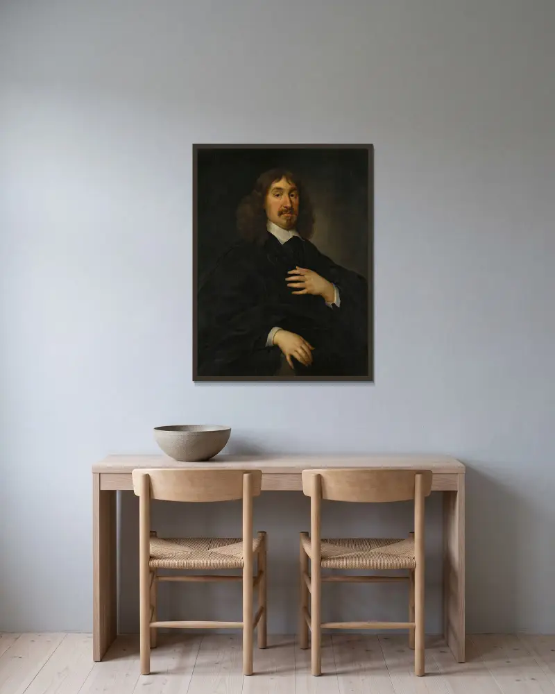 Portrait Of John Hamilton, 1st Lord Bargany (D. 1658) av Cornelis Jonson van Ceulen inramad på en vägg