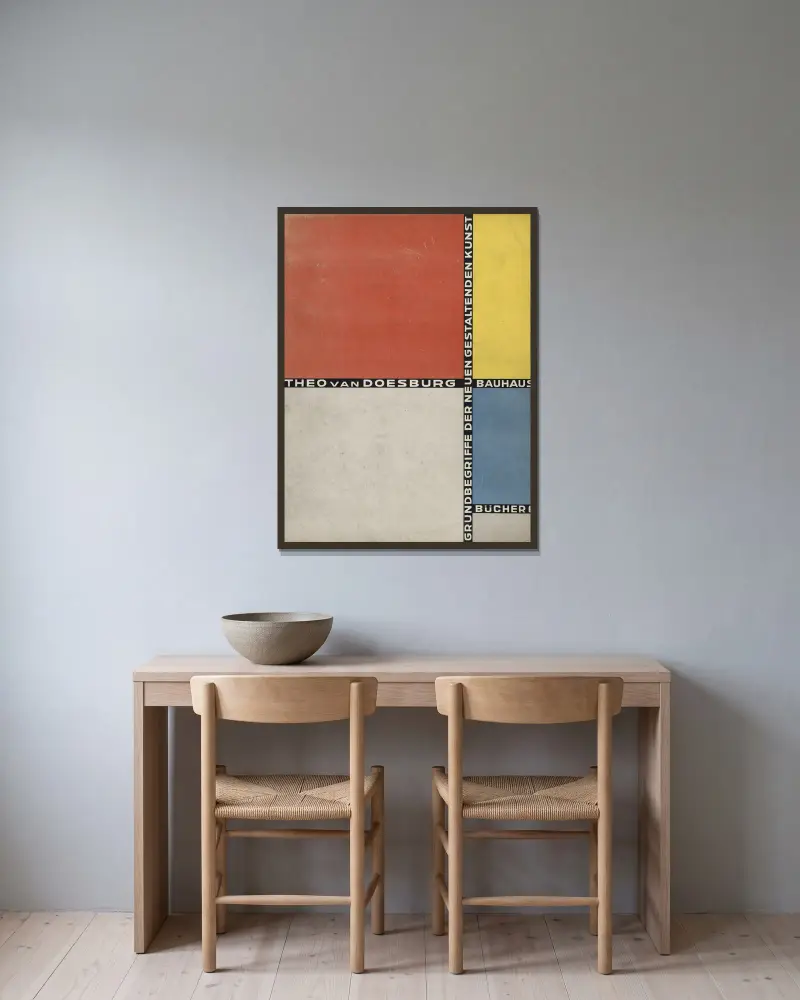 Bauhausbücher 6 av Theo van Doesburg inramad på en vägg
