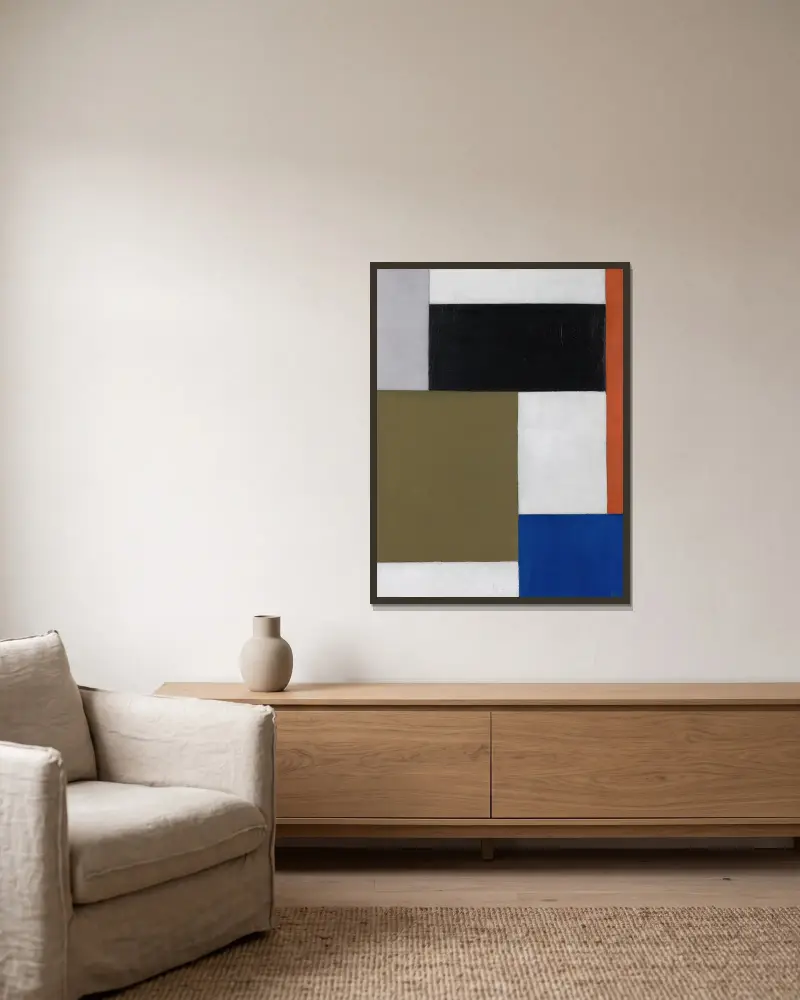 Composition av Theo van Doesburg inramad på en vägg