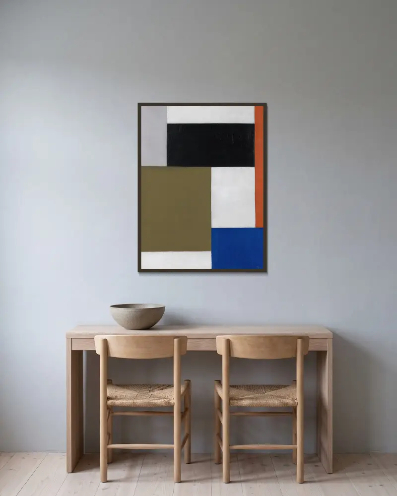 Composition av Theo van Doesburg inramad på en vägg