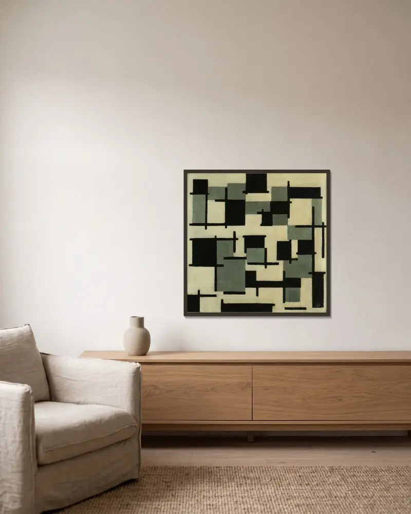 Composition XIII av Theo van Doesburg inramad på en vägg