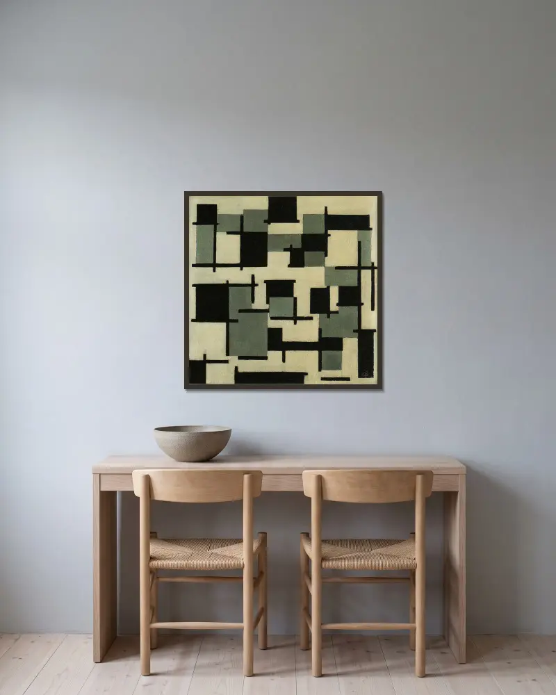 Composition XIII av Theo van Doesburg inramad på en vägg