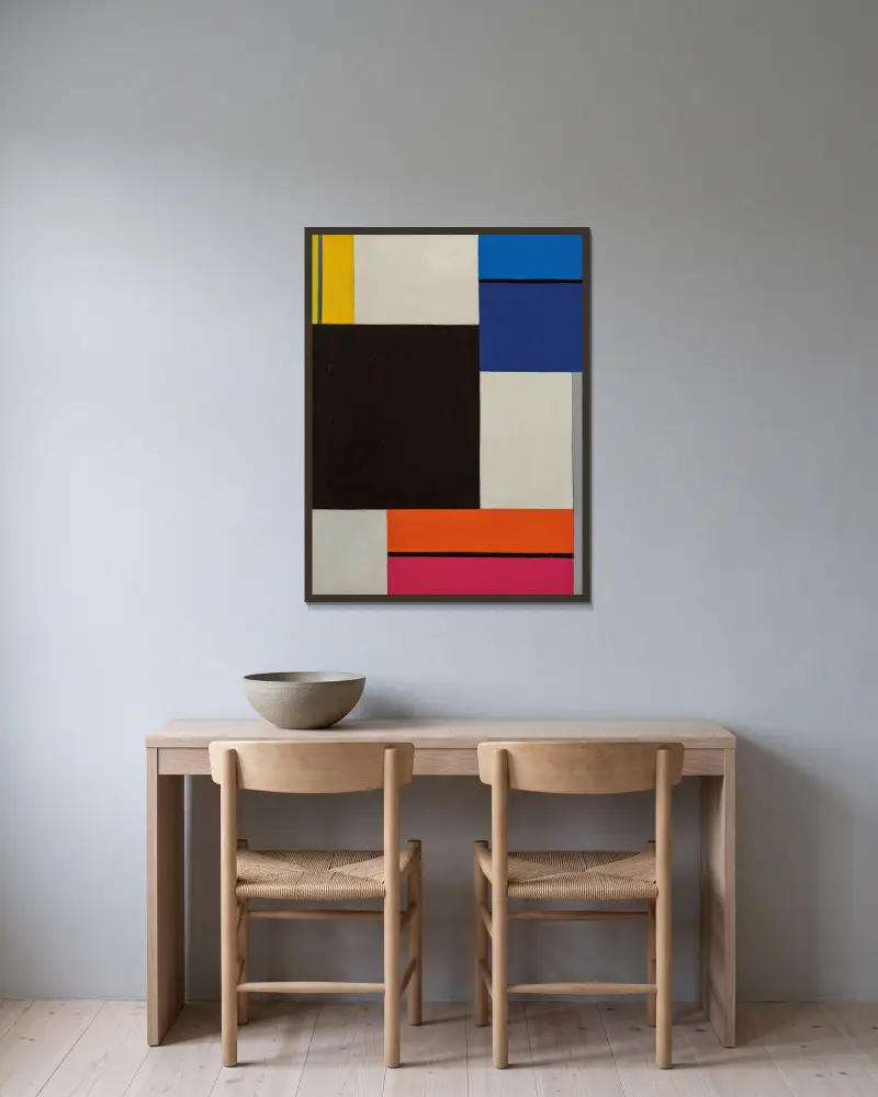 Composition XXI av Theo van Doesburg inramad på en vägg
