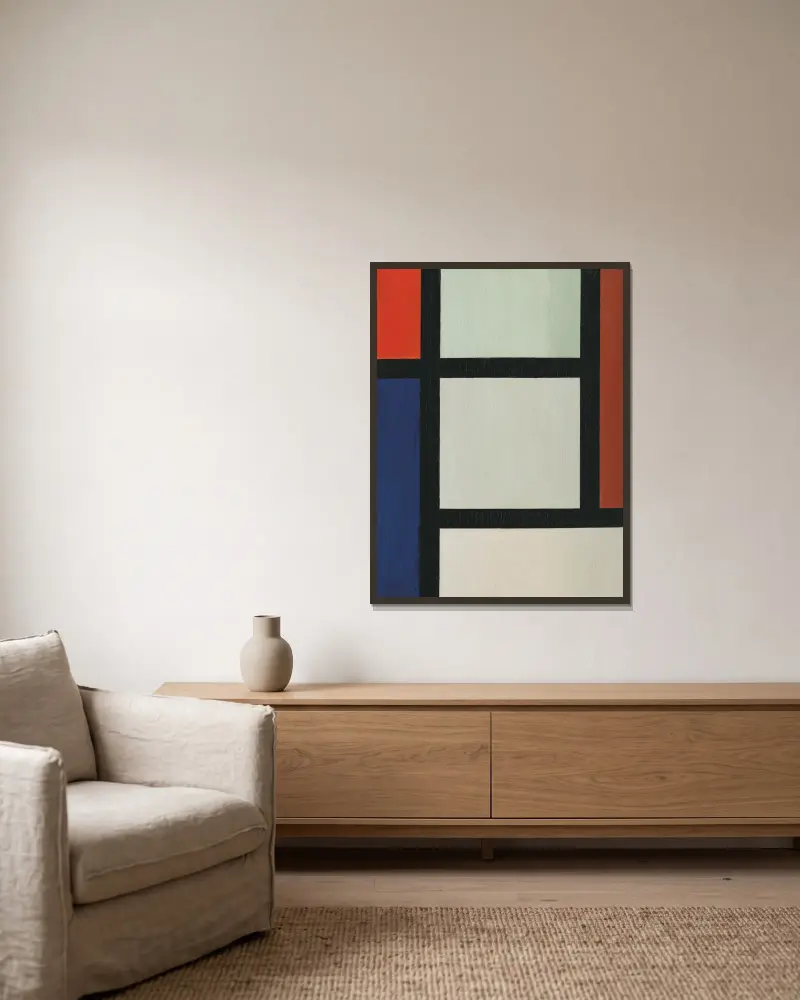 Contra-Composition av Theo van Doesburg inramad på en vägg
