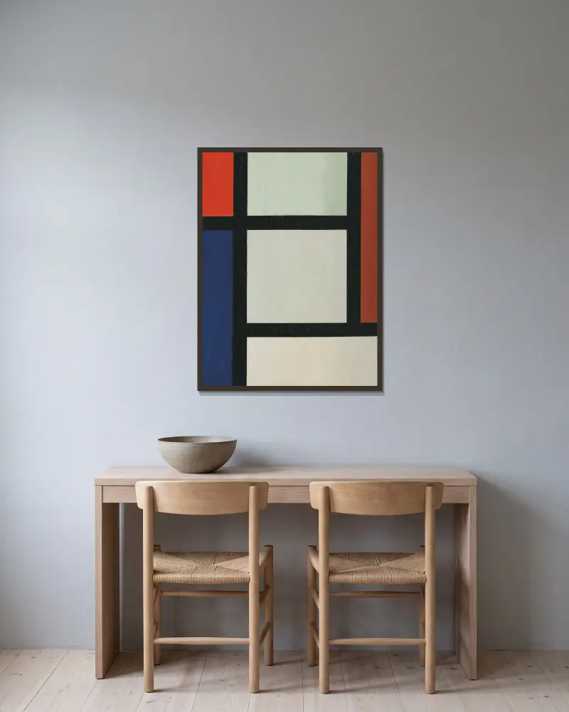 Contra-Composition av Theo van Doesburg inramad på en vägg