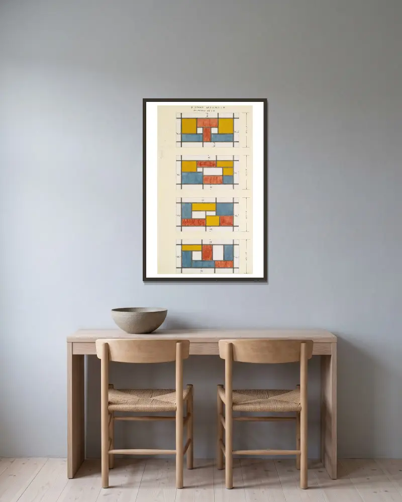 Design For A Stained Glass Window av Theo van Doesburg inramad på en vägg