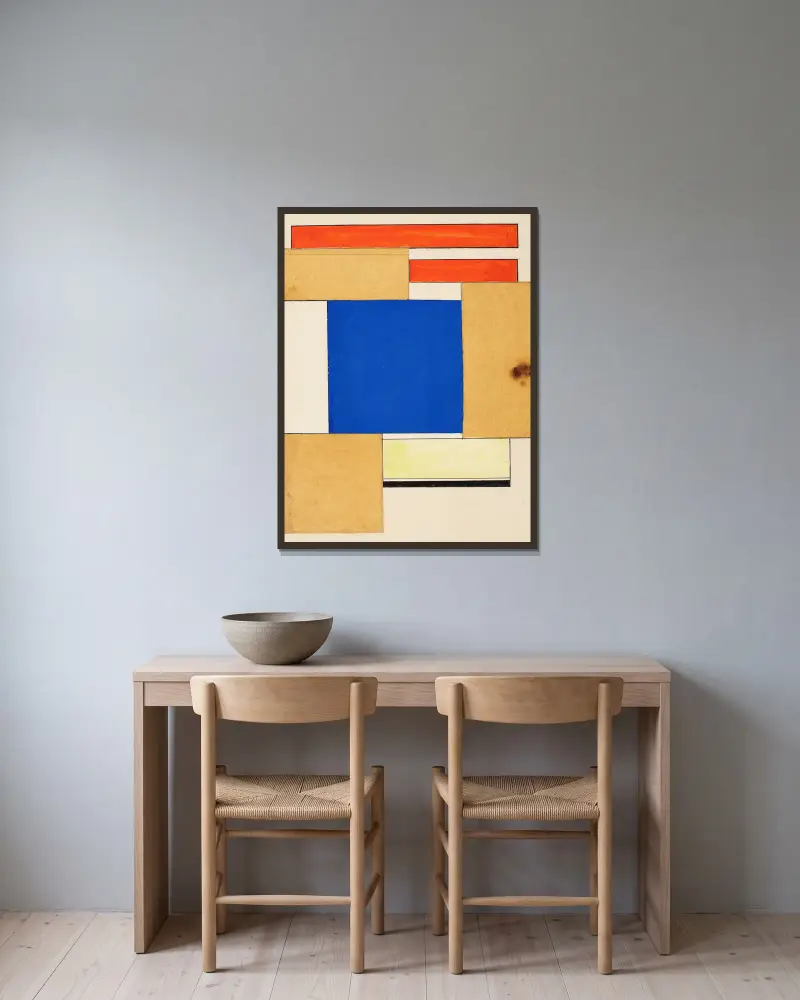 L’architecture vivante av Theo van Doesburg inramad på en vägg