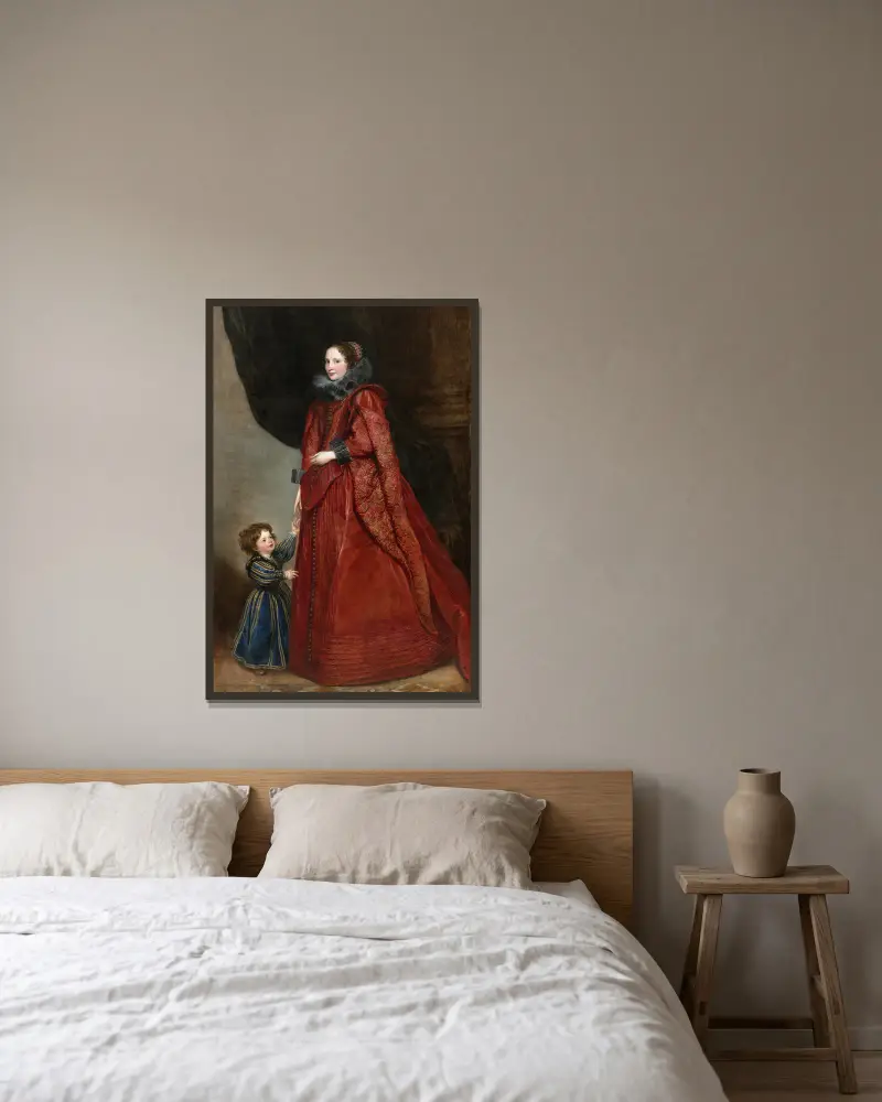 A Genoese Lady with Her Child av Anthony van Dyck inramad på en vägg