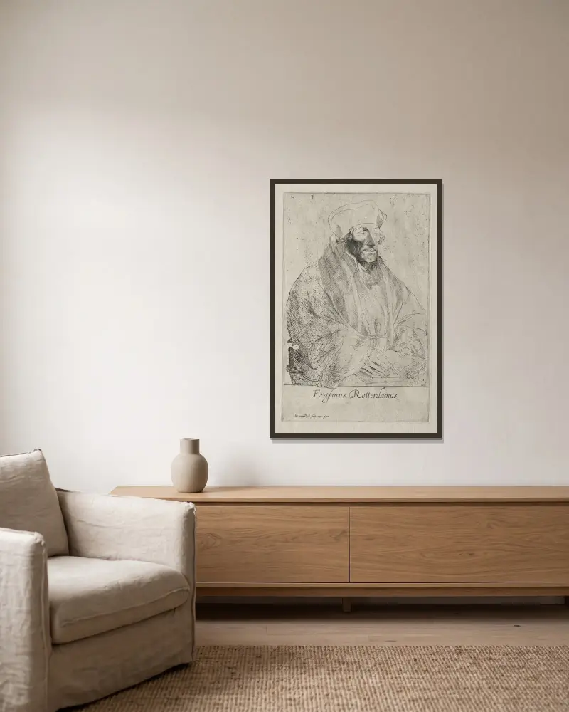 Desiderius Erasmus von Rotterdam von Anthony van Dyck gerahmt an einer Wand