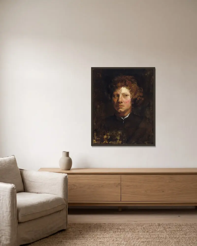 Head of a Young Man av Anthony van Dyck inramad på en vägg