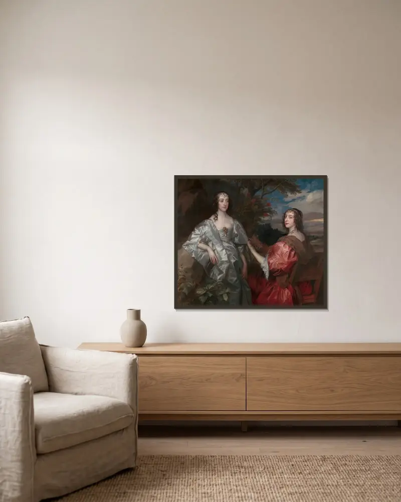 Katherine, grevinna av Chesterfield, och Lucy, grevinna av Huntingdon (1636–1640) av Anthony van Dyck inramad på en vägg