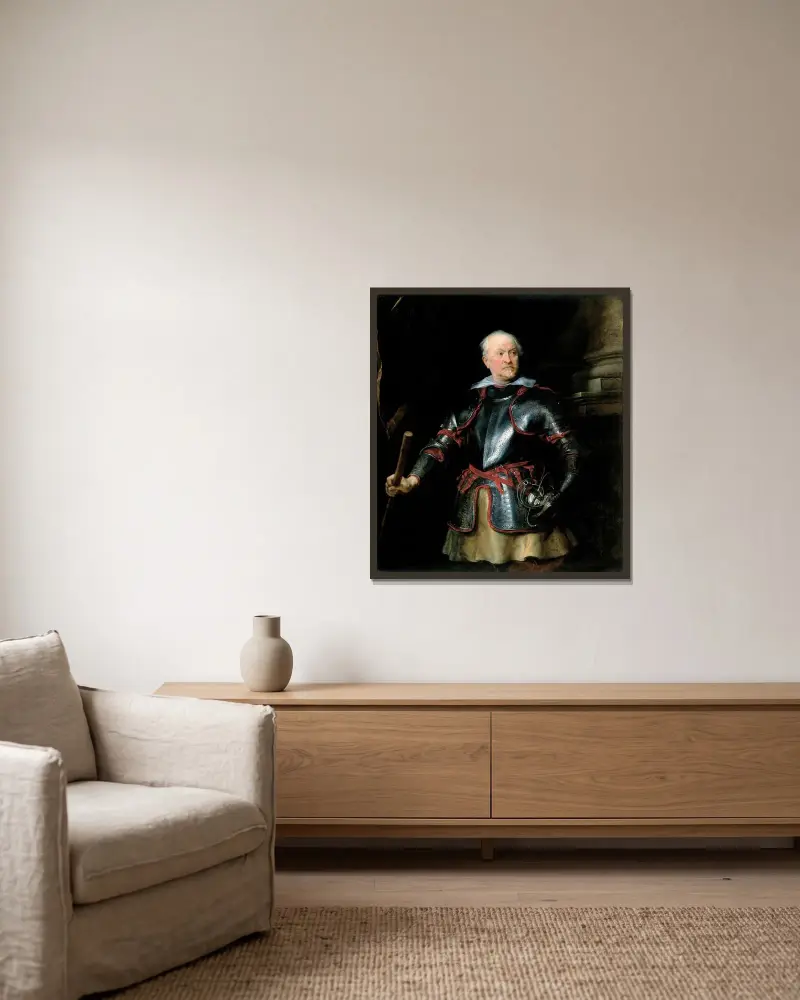 Porträtt av en man i rustning av Anthony van Dyck inramad på en vägg