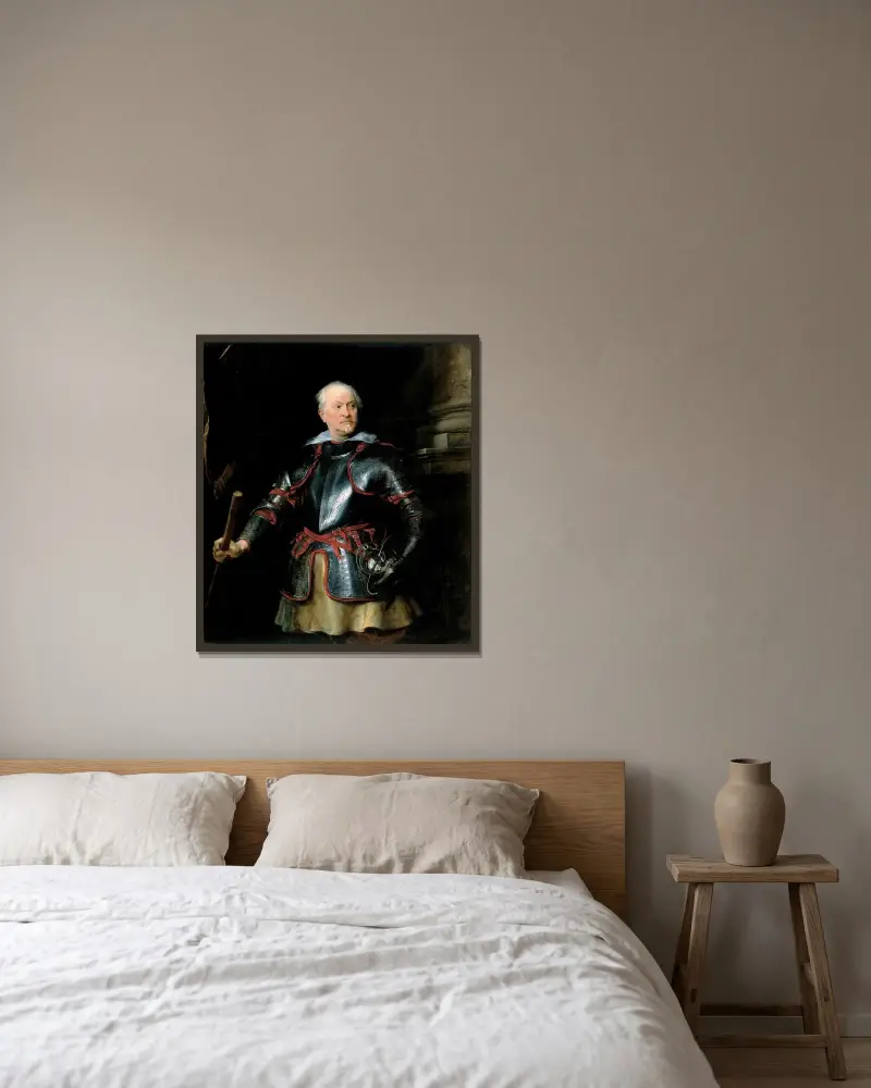 Porträtt av en man i rustning av Anthony van Dyck inramad på en vägg