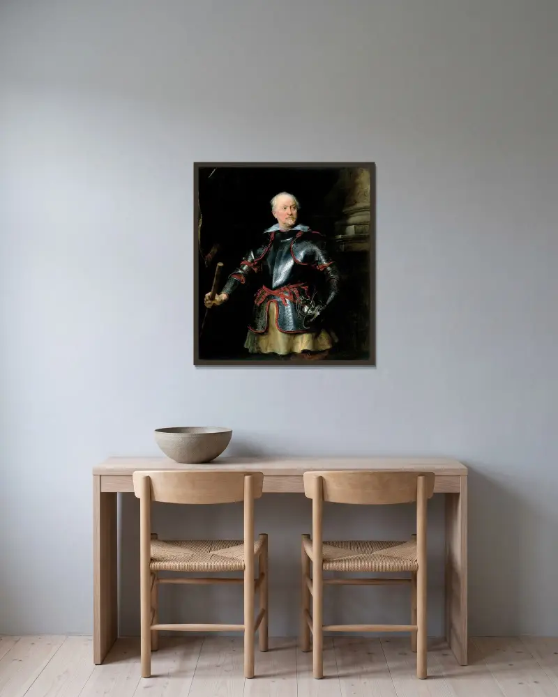 Porträtt av en man i rustning av Anthony van Dyck inramad på en vägg