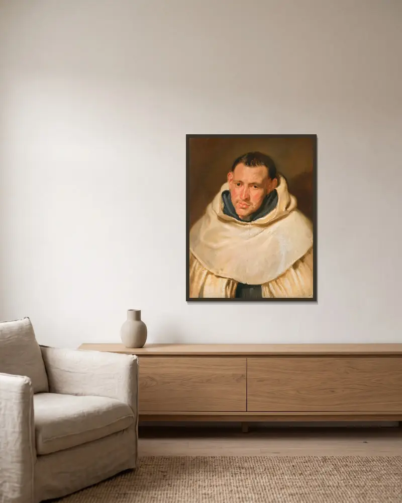 Porträtt av en karmelitmunk av Anthony van Dyck inramad på en vägg