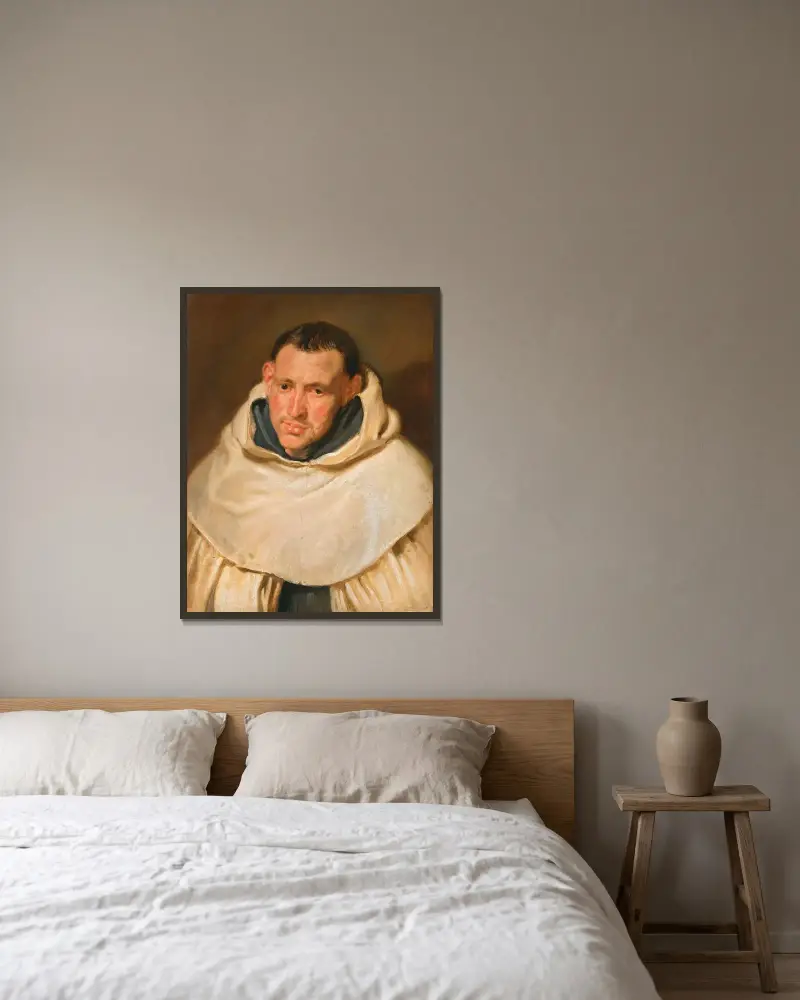 Porträtt av en karmelitmunk av Anthony van Dyck inramad på en vägg