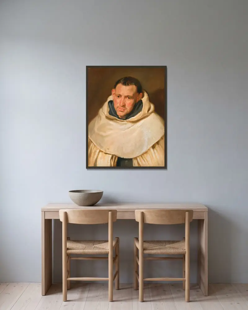 Porträtt av en karmelitmunk av Anthony van Dyck inramad på en vägg