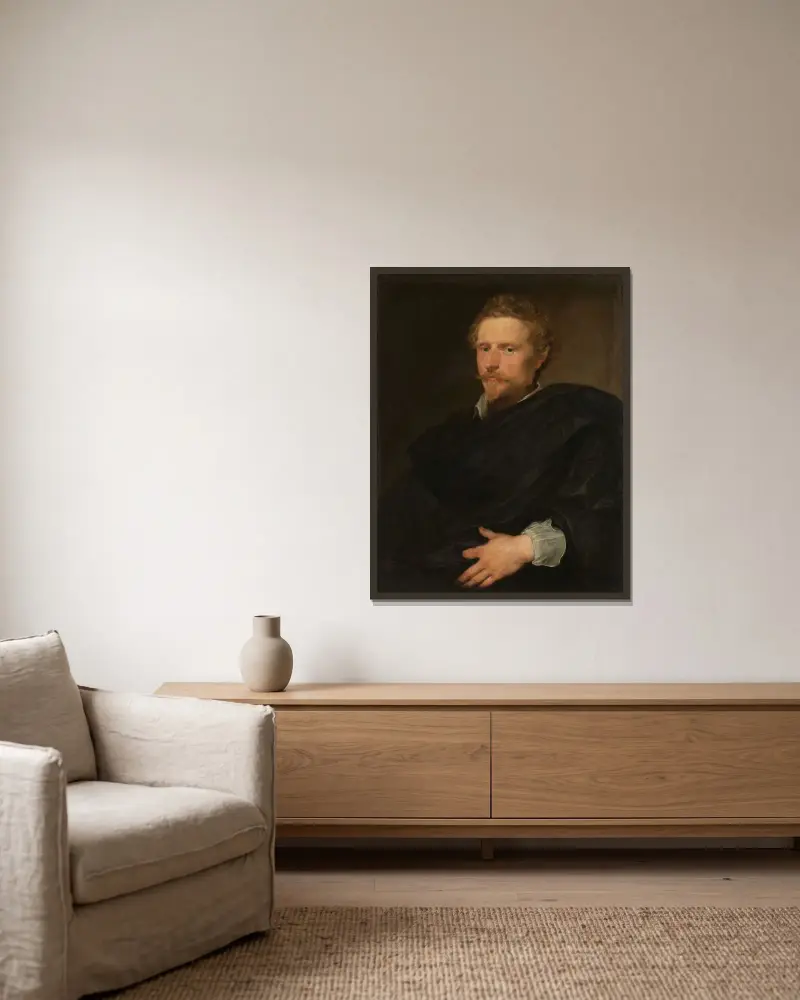 Portrait of a Man, 1620 av Anthony van Dyck inramad på en vägg