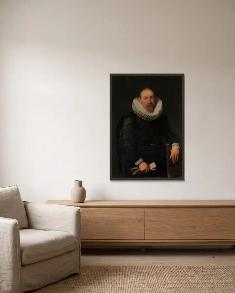 Portrait of a Man, 1618 av Anthony van Dyck inramad på en vägg