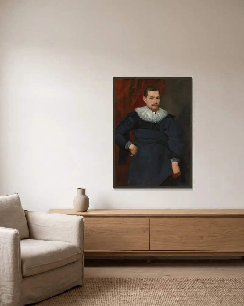 Bildnis eines Mannes, 1619 von Anthony van Dyck gerahmt an einer Wand