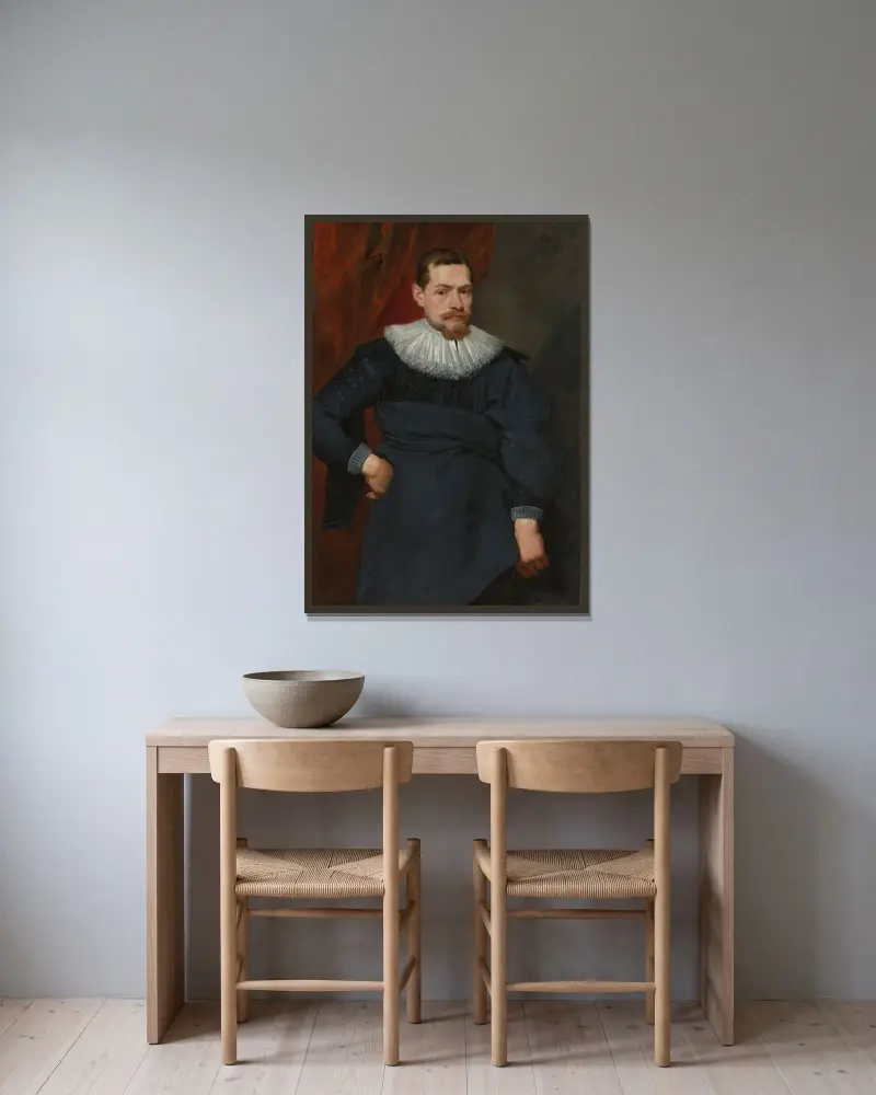 Bildnis eines Mannes, 1619 von Anthony van Dyck gerahmt an einer Wand