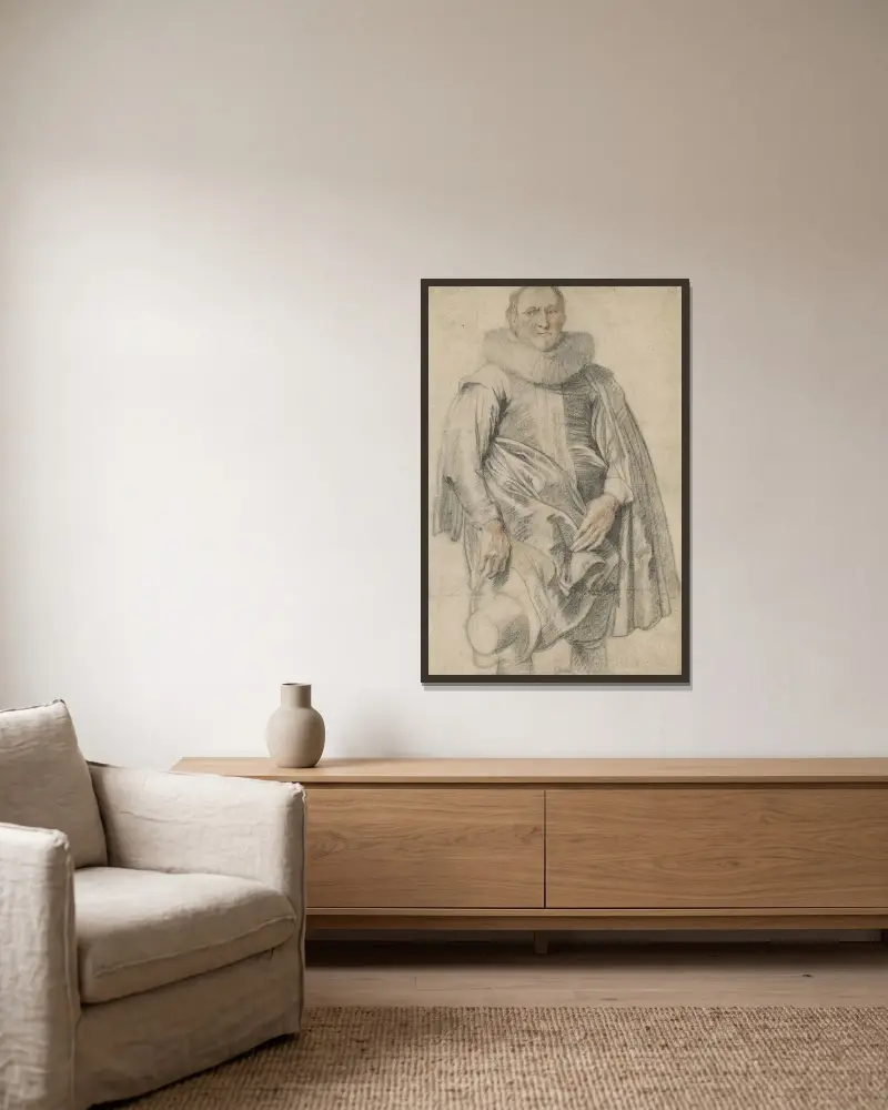 Porträtt av stående man av Anthony van Dyck inramad på en vägg