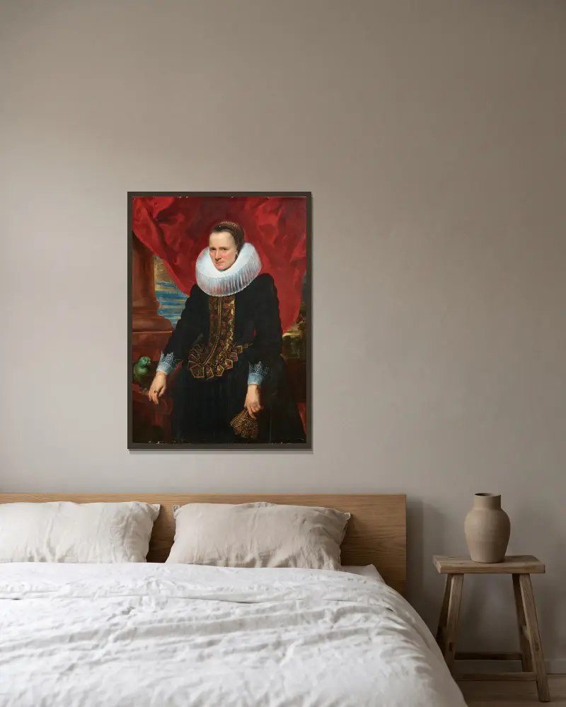 Porträtt av en adelsdam med en papegoja av Anthony van Dyck inramad på en vägg